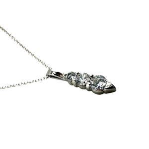 Cubic Zirconia Triple Gem Prong Set Modern Minimalist Silver Tone 18" Necklace
